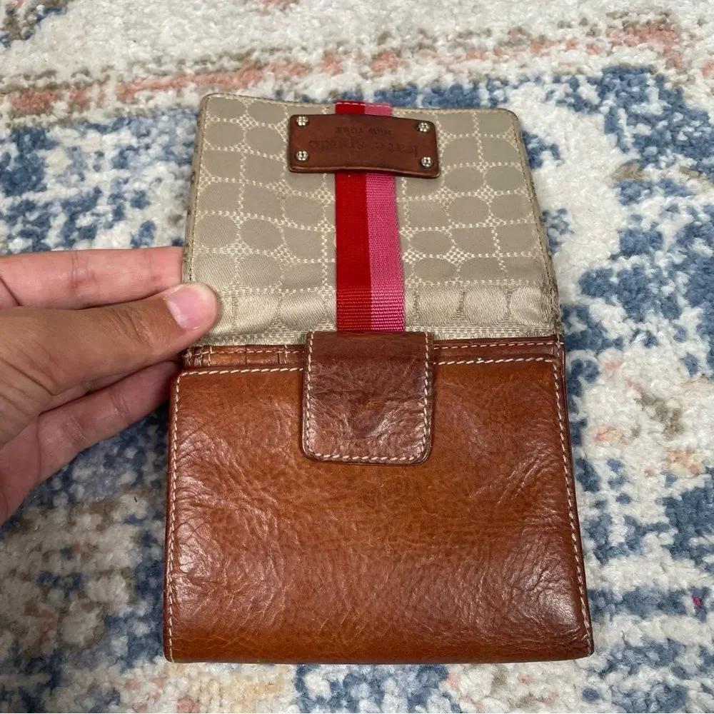 Vintage Kate Spade Red, Pink, and Tan Patterned Wallet Leather and Canvas